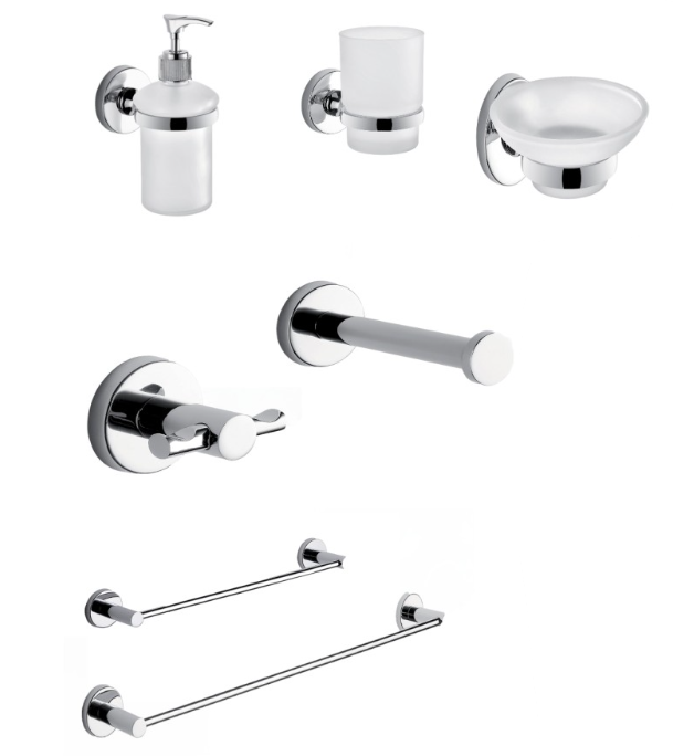 GEDY SET DI ACCESSORI DA BAGNO MODELLO FELCE IN ACCIAIO CROMATO
