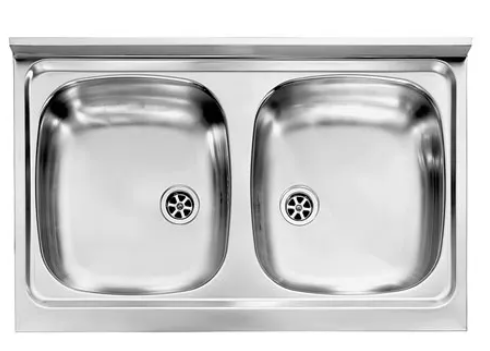 LAVELLO INOX DOPPIA VASCA DA APPOGGIO 80 X 50