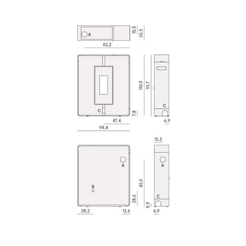 CADEL STUFA A PELLET MODELLO TILE PLUS 10 A+ 10 KW COLORE METALLO LIGHT BRONZE