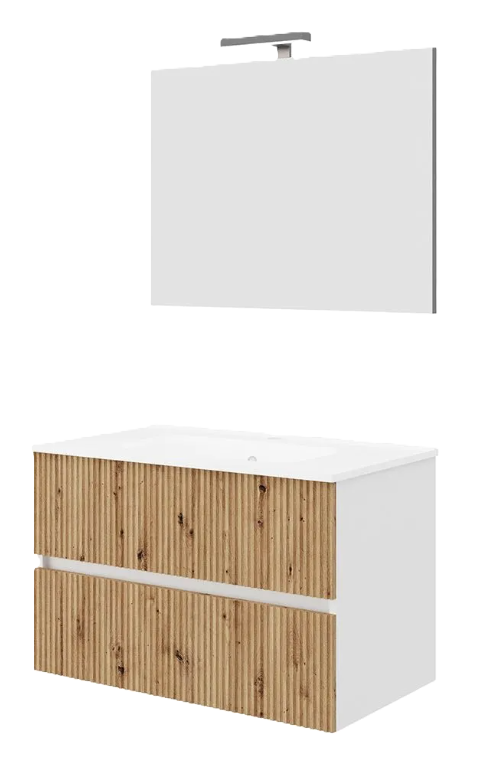 KODICEBAGNO COMPOSIZIONE SANTORINI 80 CM FINITURA BIANCO LUCIDO/ROVERE ORO CANNETTATO