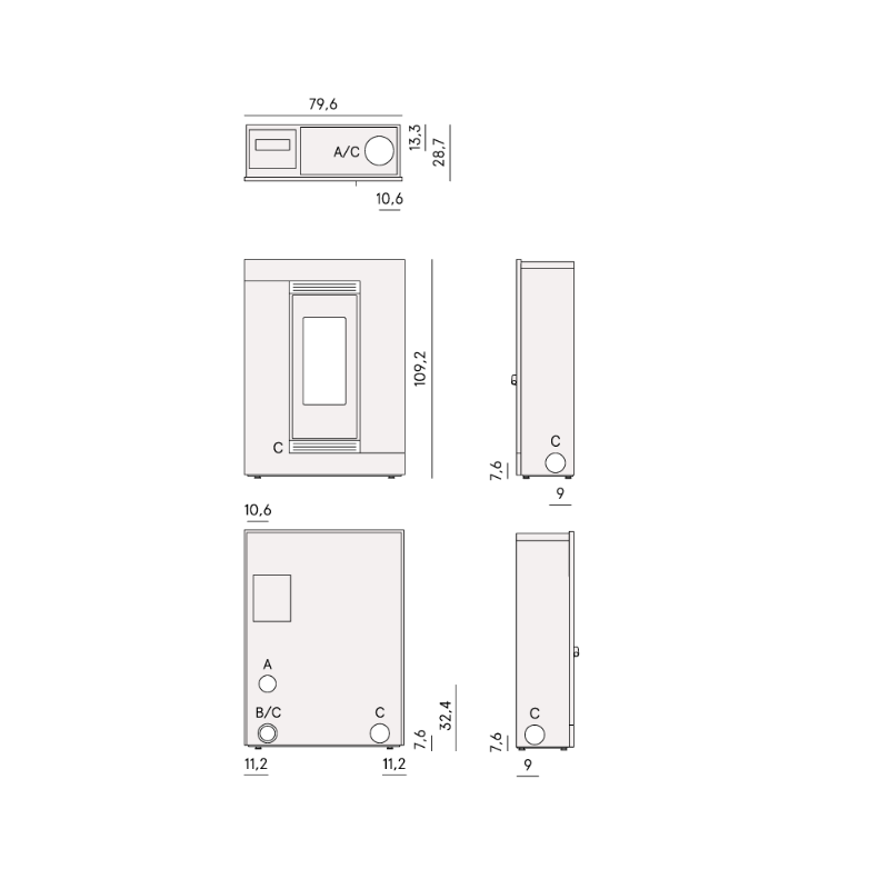 CADEL STUFA A PELLET MODELLO LUCE PLUS 9 FLEXIT A+ 8,5 KW COLORE ANTRACITE