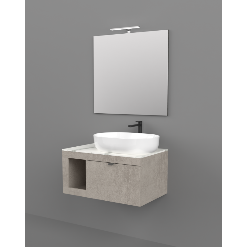 LEGNOX  MODELLO LIDO  COMPOSIZIONE 80 CM CONSOLLE GRIGIO CALDO + TOP CARRARA