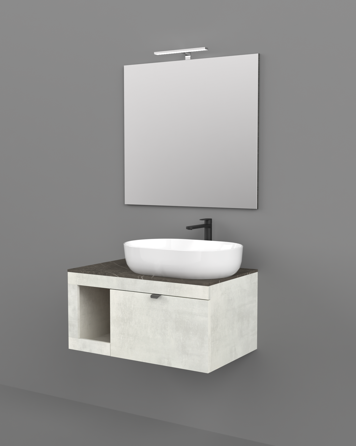 LEGNOX  MODELLO LIDO  COMPOSIZIONE 80 CM CONSOLLE GRIGIO CIELO + TOP GRIGIO ITALIA